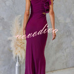 Fashionable Mesh Sleeveless One-shoulder Waist-revealing Maxi Dress