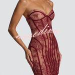 Jaya Floral Lace Contrast Structural Detail Back Lace-up Strapless Slit Mini Dress