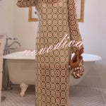 Summer Fashion Floral Crochet Cutout Fabric Long Sleeve Slit Vacation Midi Dress