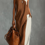 Stylish Color-blocked High-neck Sleeveless Casual Pocket Maxi Dress