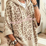 Comfortable and Casual Knit Leopard Print Half Sleeve Hoodie Sweater