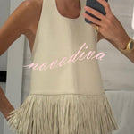 Stylish Halter Neck Sleeveless Leather Tassel Loose Top