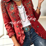 Stylish and Unique Printed Ruffle Trim Button-down Long Sleeve  Jacket