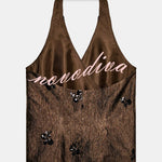 Stylish Sequined Halter Neck Backless Cross Tie Top
