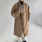 Japanese Retro Peach Skin Collarless Long Cotton Coat