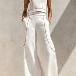 Elysia Contrast-Stitch Linen Two-Piece Set