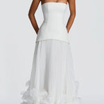 Serafina Strapless Back Lace-up Handcrafted Floral Appliqués Pleated Hem Gown Maxi Dress
