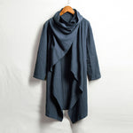 Vintage Linen Mid-Length Stand Collar Trench Coat