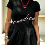 Playful and Cute Short Sleeve Ruffle Hem Stretchy T-shirt Top