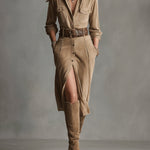 Women's Brown Fashion Suede Midi Dress