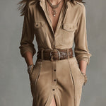 Women's Brown Fashion Suede Midi Dress