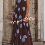 Polka Dot Print Mesh Spaghetti Strap Square Neck Vacation Maxi Dress