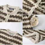 KZZ Men's Retro Hong Kong Style Wavy Open-Knit Polo Shirt
