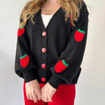 Zeagoo Women's Casual Two Pieces Sets Strawberry Pattern Sweater Cardigan and Long Pants