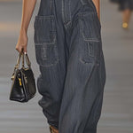 Fashion Personality Loose V-neck Suspender Denim Jumpsuit