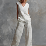 Classic Striped White Cotton Sleeveless Top And Wide-leg Pants Set