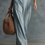 Retro Personality Light Blue Distressed Denim Overalls Jumpsuit