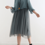 French Tea Green Tull Maxi dresses patchwork chiffon Summer Dress