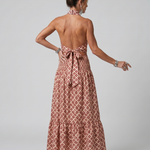 Olivia | Cross Halter Geometric Print Cutout Midi Dress