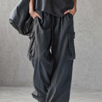 Exquisite Casual Workwear-inspired Dark Blue Cotton Off-the-shoulder Tank Top And Pants Set