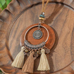 Vintage Distressed Bohemian Tassel Necklace Earrings Set