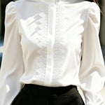 Solid Color Satin Lace Patchwork Casual Long-sleeved Shirt