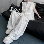 Stand Collar Sleeveless Shirt Casual Trousers Two-piece Suit