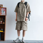 Japanese Functional Large Pocket Shirt Casual Loose Overalls Two-piece Set