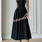 Solid Color Halter Neck Bow Tie Elegant Waist-cinching Midi Dress