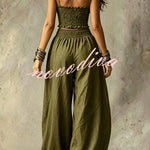 Olive Gypsy  pleated crop top and high-waisted wide-leg pants set