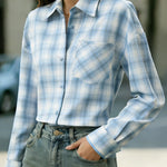 Plaid Print Loose Collar Long Sleeve Pockets Casual Shirt