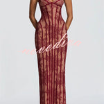 Sian Floral Lace Contrast Structural Detail Back Lace-up Strapless Slit Maxi Dress