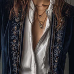 Marguerite | Navy Embroidered Longline Jacket