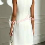 Delicate Silhouette Pearl Trim Cutout Neck Sleeveless 3D Florals Hem Mini Dress