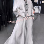Melissa V-neck Sheer Batwing Sleeve Loose Blouse and Elastic Waist Pocketed Bell Hem Pants Set