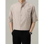 Loose Stand Collar Embroidered Shirt