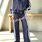 Lucienne Polka Dot Striped Star Print Zipper High Neck Pocket Sporty Jacket