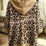 Comfortable and Casual Knit Leopard Print Half Sleeve Hoodie Sweater