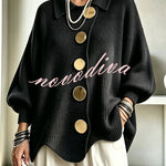 Shelia Knit Oversized Metal Buckle Balloon Sleeve Lapel Cardigan