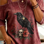 Cozy Fall Vibes Black Cat Print Off-Shoulder Halloween Top