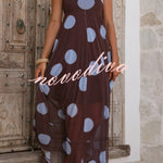 Polka Dot Print Mesh Spaghetti Strap Square Neck Vacation Maxi Dress