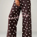 Retro Style Polka Dot Print High Waist Pocketed Wide Leg High Waisted Jeans