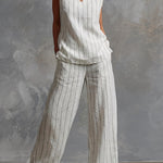 Classic Striped White Cotton Sleeveless Top And Wide-leg Pants Set