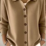 Casual Stylish Knit Solid Color Shirt Neck Button Up Long Sleeve Cardigan