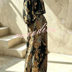 Baroque Noir Statement Blouse and Wide-Leg Pant Set