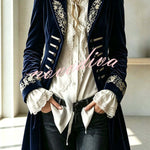 Royal Style Velvet Embroidery Long Sleeve Napoleon Button-down Lapel Coat