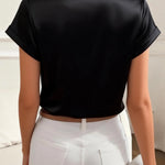 Solid Color Satin Collared Short-sleeved Tie Bow Casual Shirt