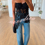 Floral Embroidered Lace Strapless Top
