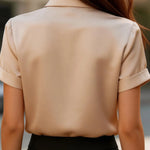 Solid Color Collared Tie Short-sleeved Casual Shirt