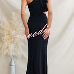 Fashionable Mesh Sleeveless One-shoulder Waist-revealing Maxi Dress